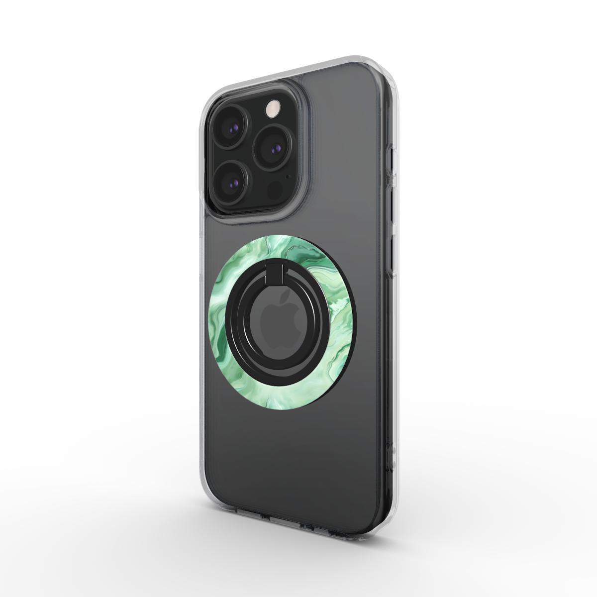 Charging port and volume up/down buttons with Emerald Flow Magsafe Ring Magnetic Iphone Grip Stand by Marivor
