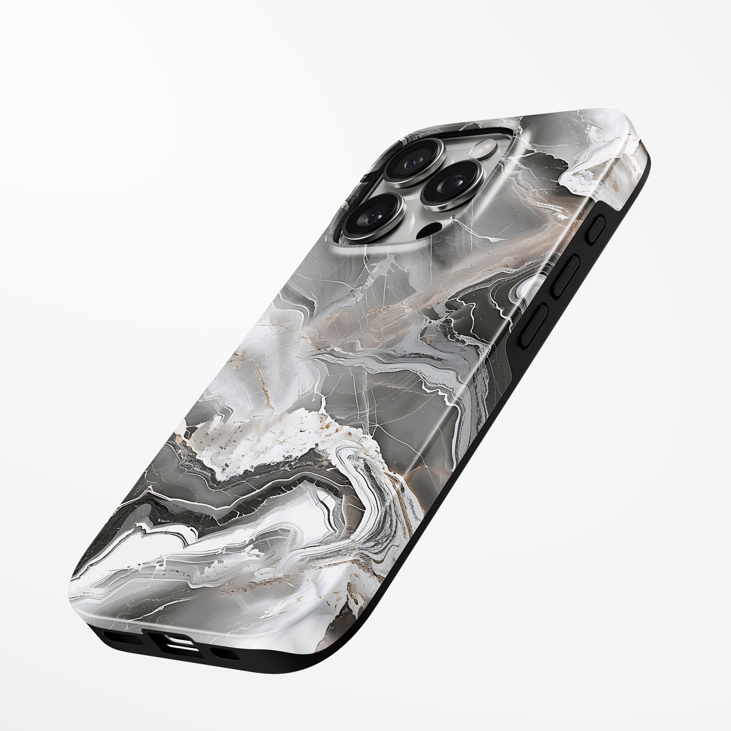 Charging port and volume up/down buttons with Ash Marble Magsafe Iphone Tough Case by Marivor
