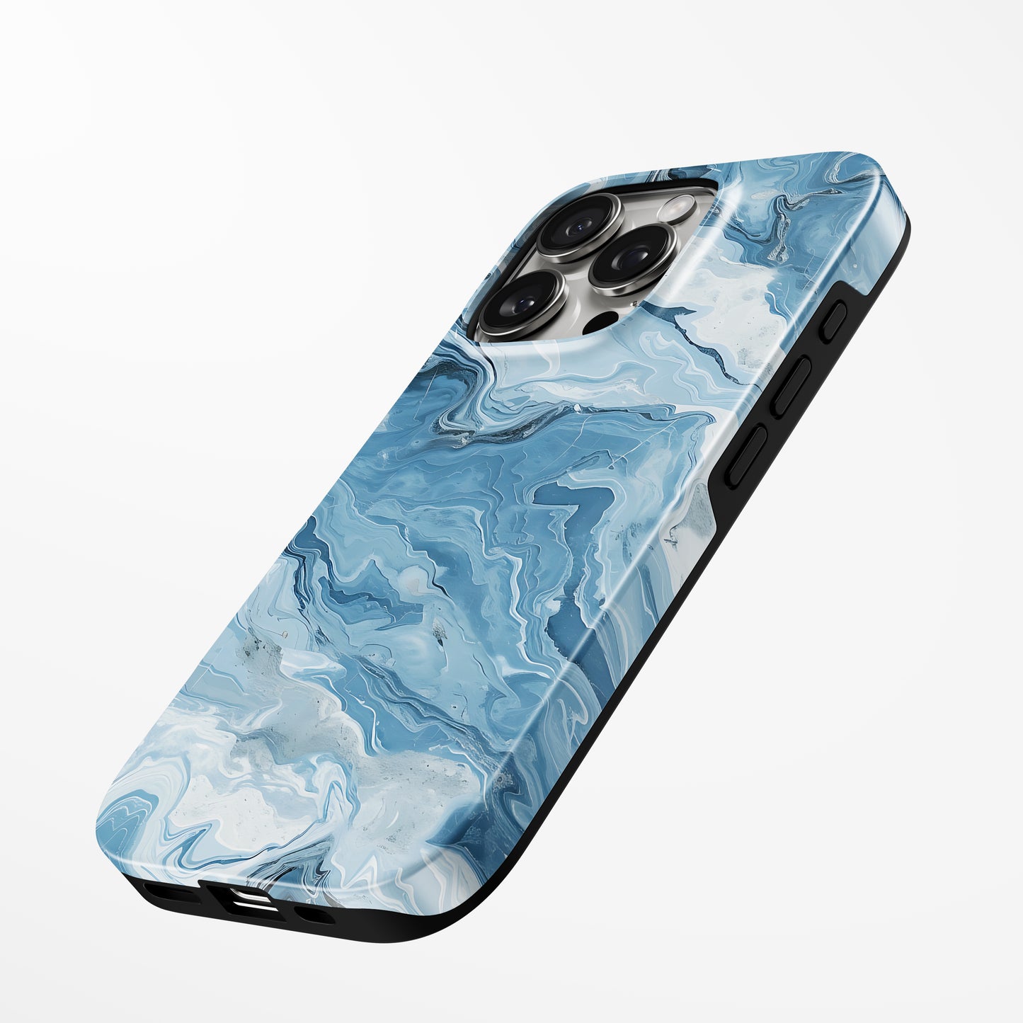 Charging port and volume up/down buttons with Blue Wave Marble Iphone Tough Case by Marivor