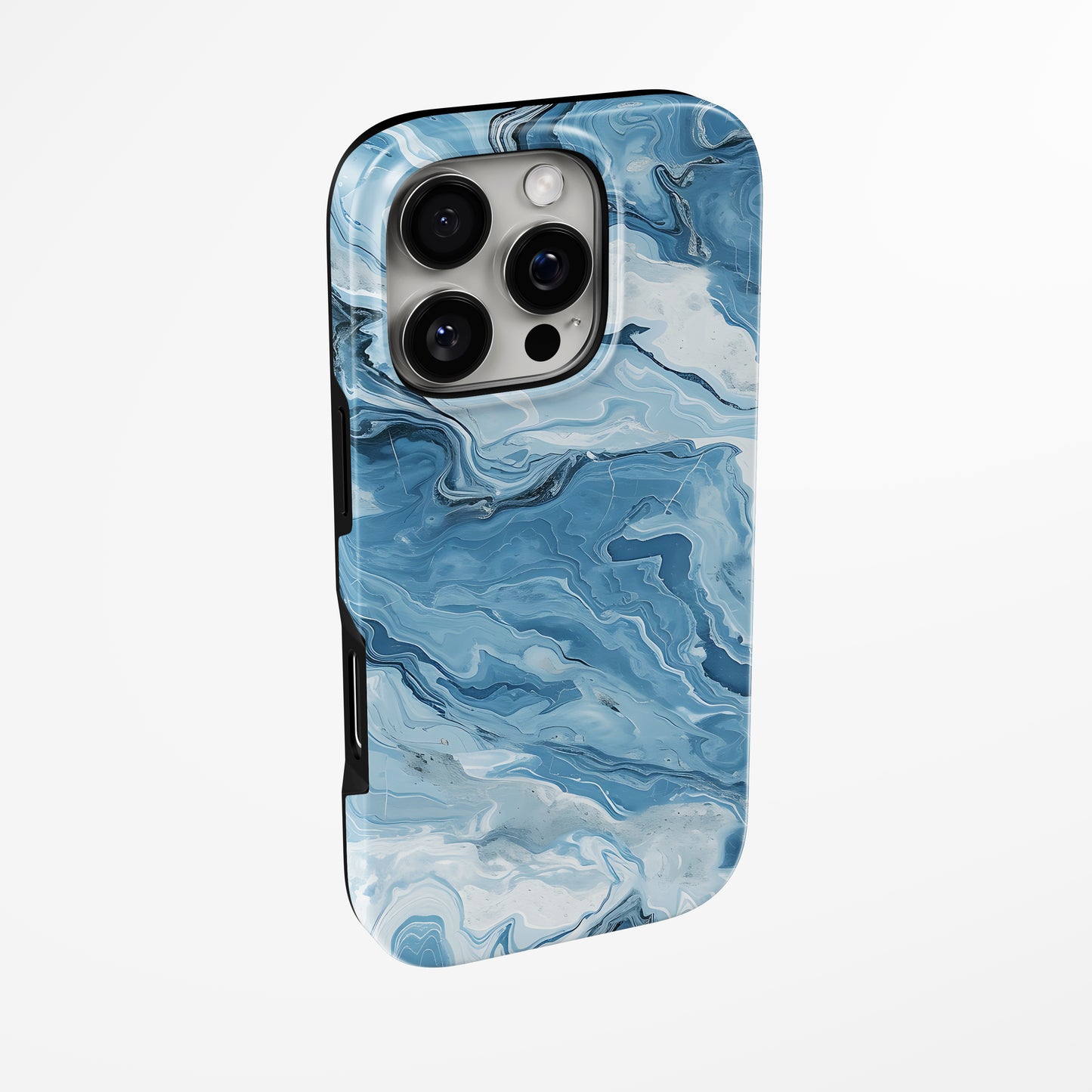Side view of shell cover with design of Blue Wave Marble Iphone Tough Case by Marivor