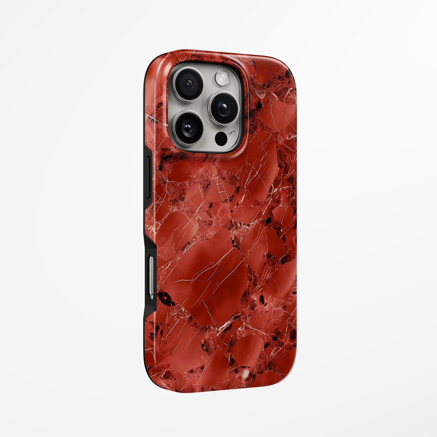 Charging port and volume up/down buttons with Burgundy Blaze Magsafe Tough Iphone Case by Marivor