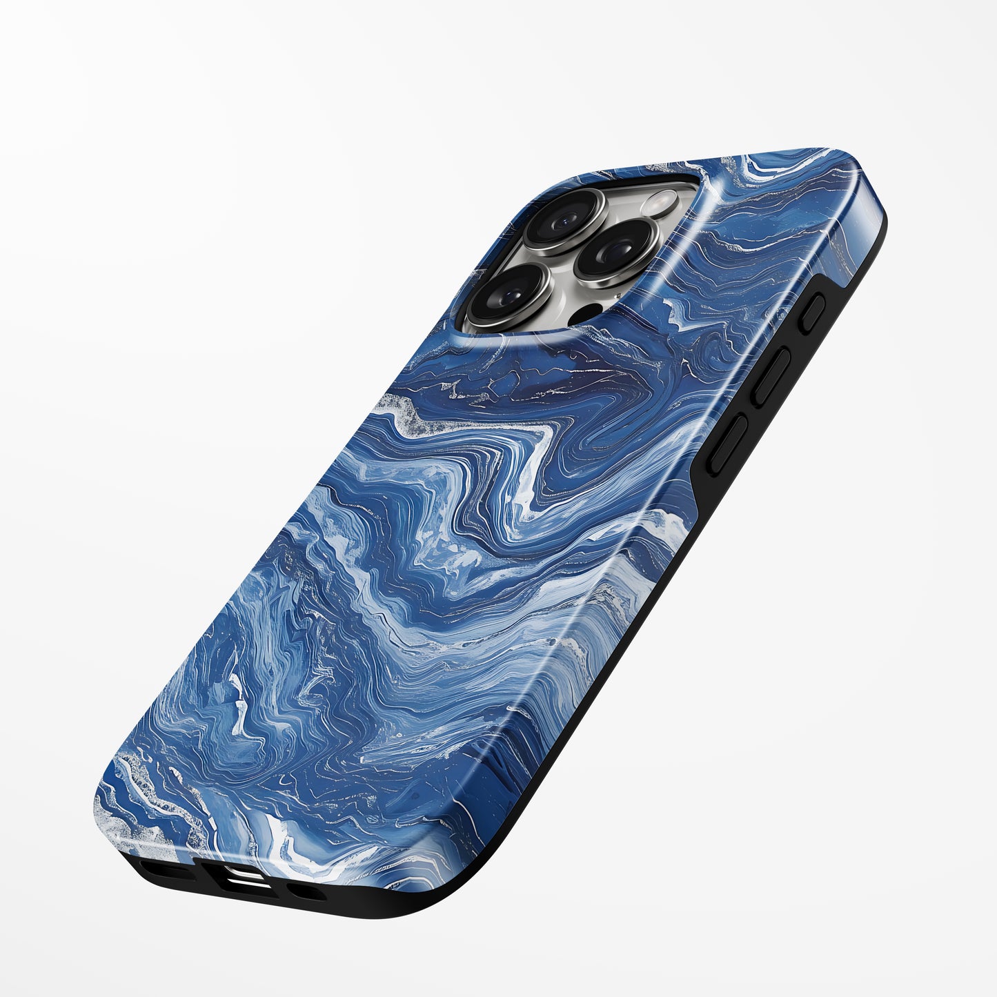 Charging port and volume up/down buttons with Deep Blue Current Magsafe Iphone Tough Case by Marivor