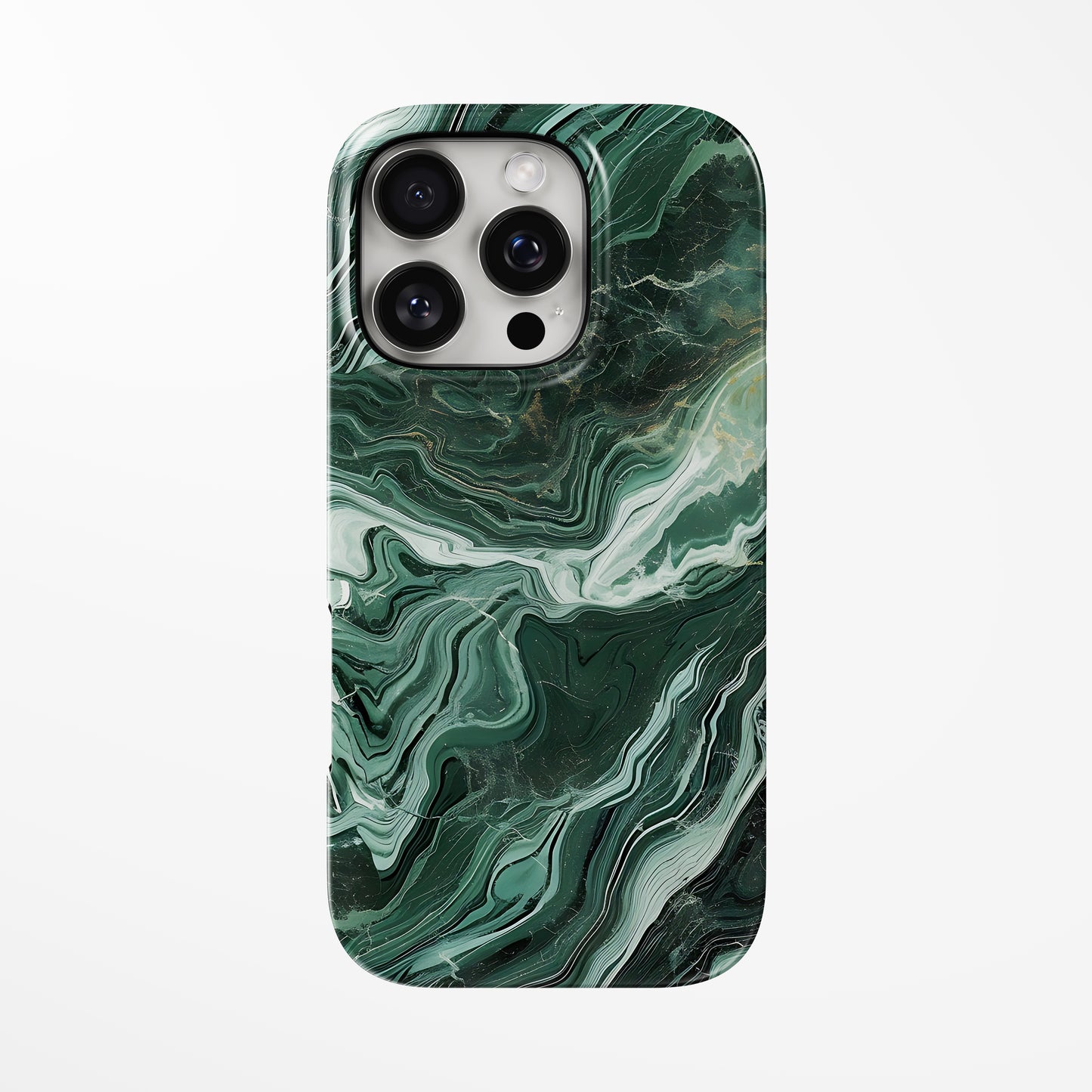 Front view of green Jade Storm Marble MagSafe iPhone Tough Case by Marivor