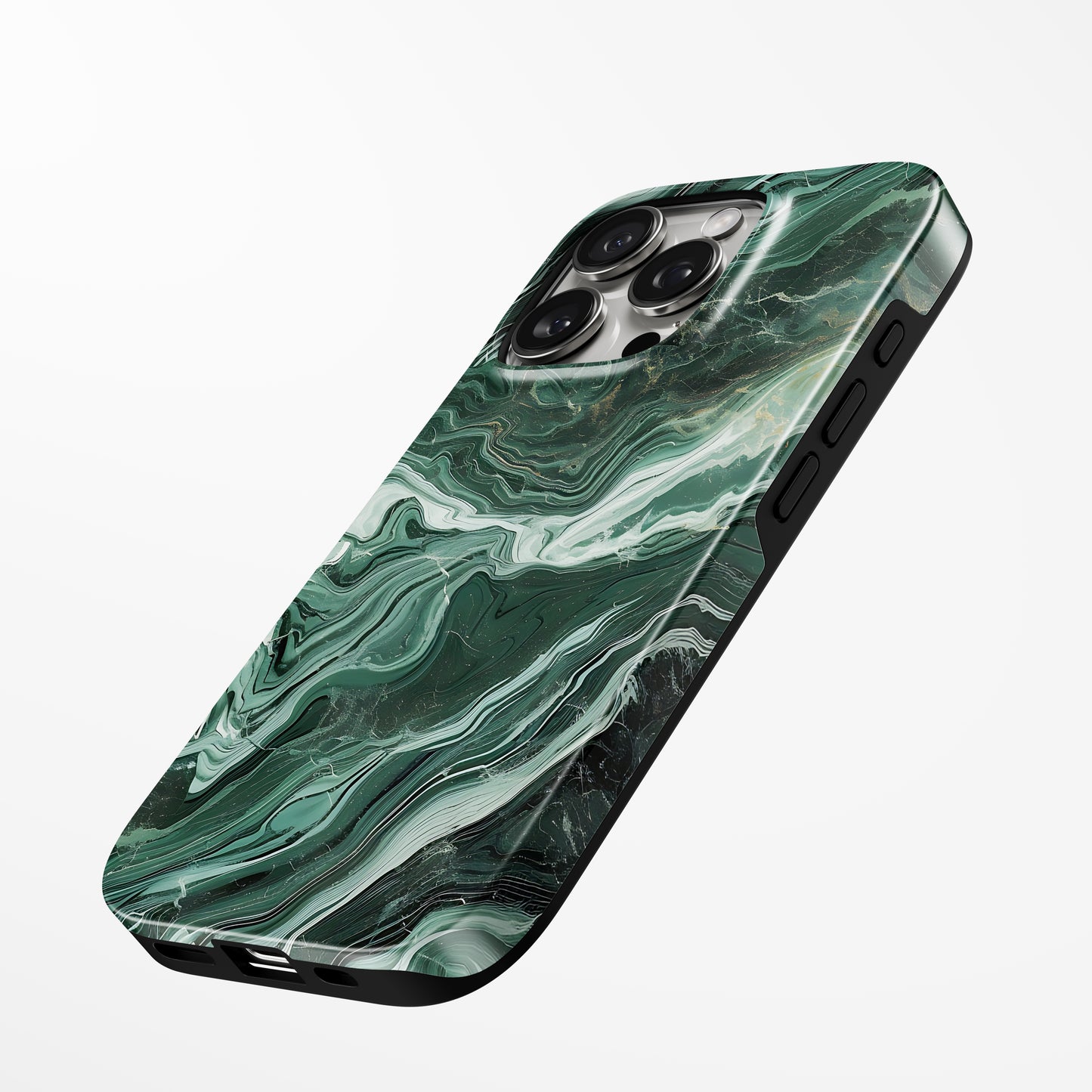 Charging port and volume up/down buttons with Jade Storm Marble Iphone Tough Case by Marivor