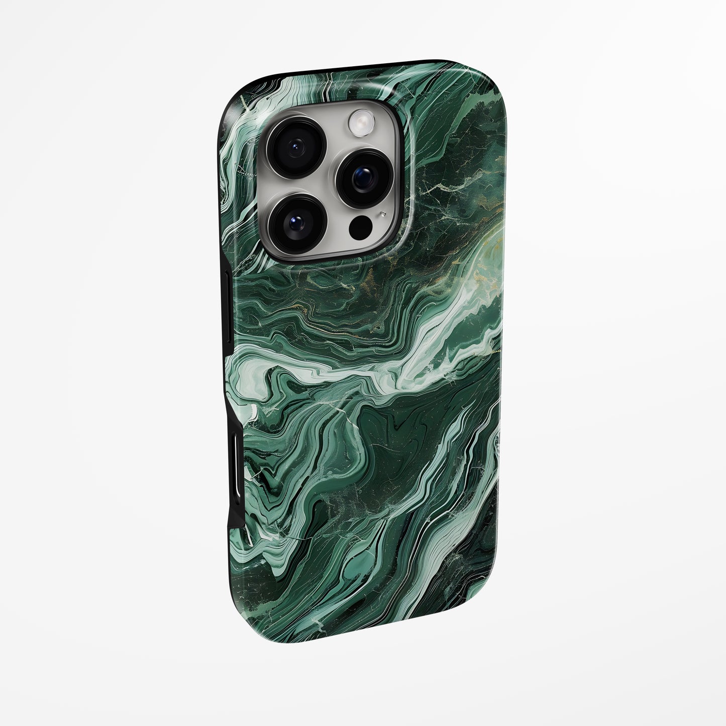 Side view of shell cover with design of Jade Storm Marble Iphone Tough Case by Marivor