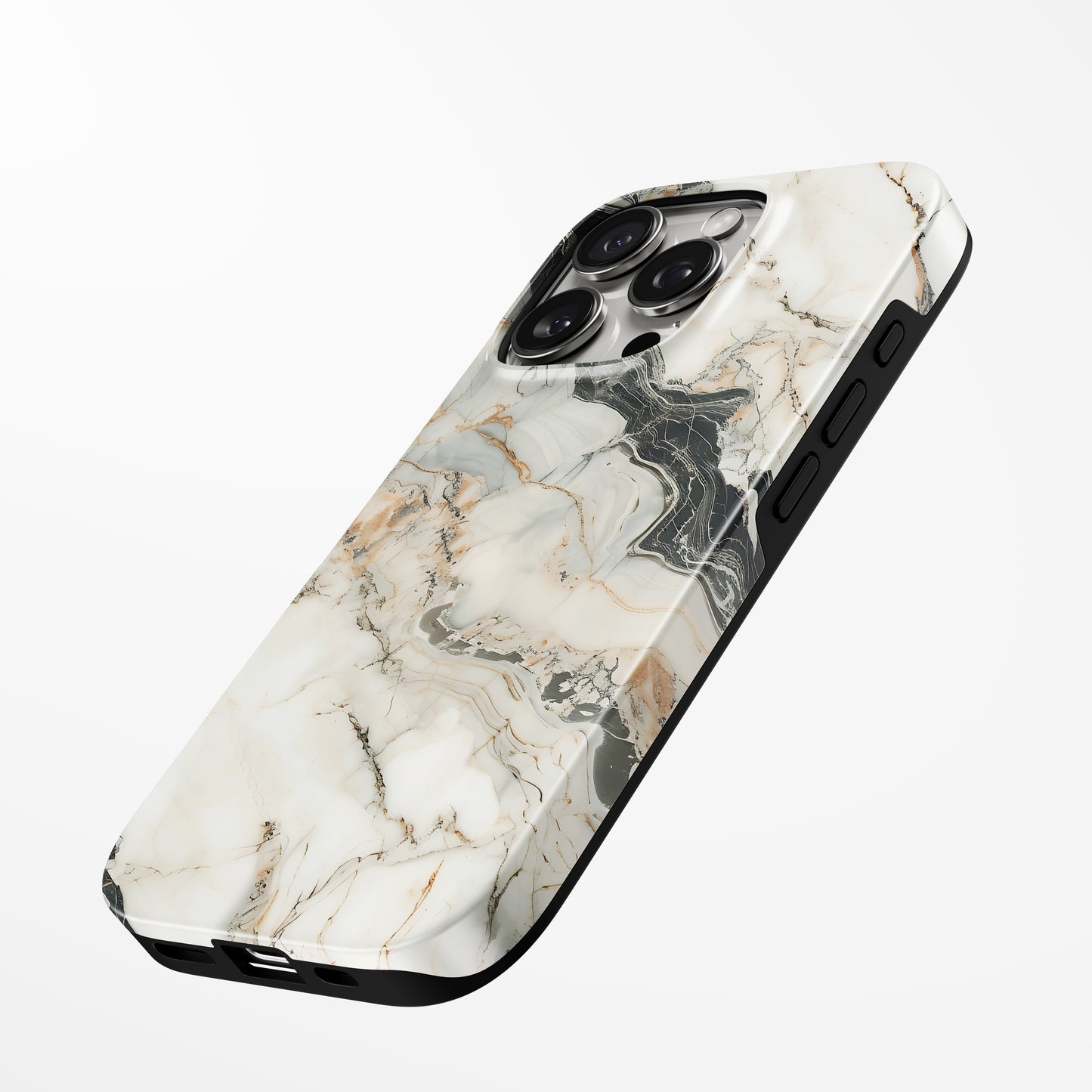 Side view of shell cover with design of Marble Noir Magsafe Iphone Tough Case by Marivor