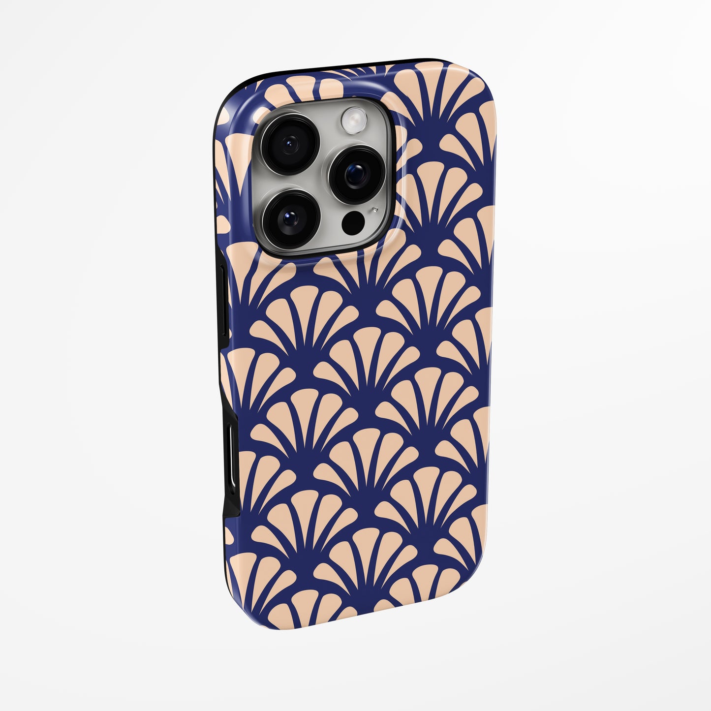 Side view of shell cover with design of Navy Bloom Magsafe Iphone Tough Case by Marivor