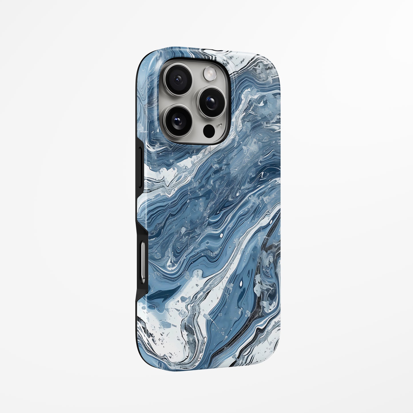 Unlock and capture buttons with Navy Swirl Magsafe Tough Iphone Case by Marivor