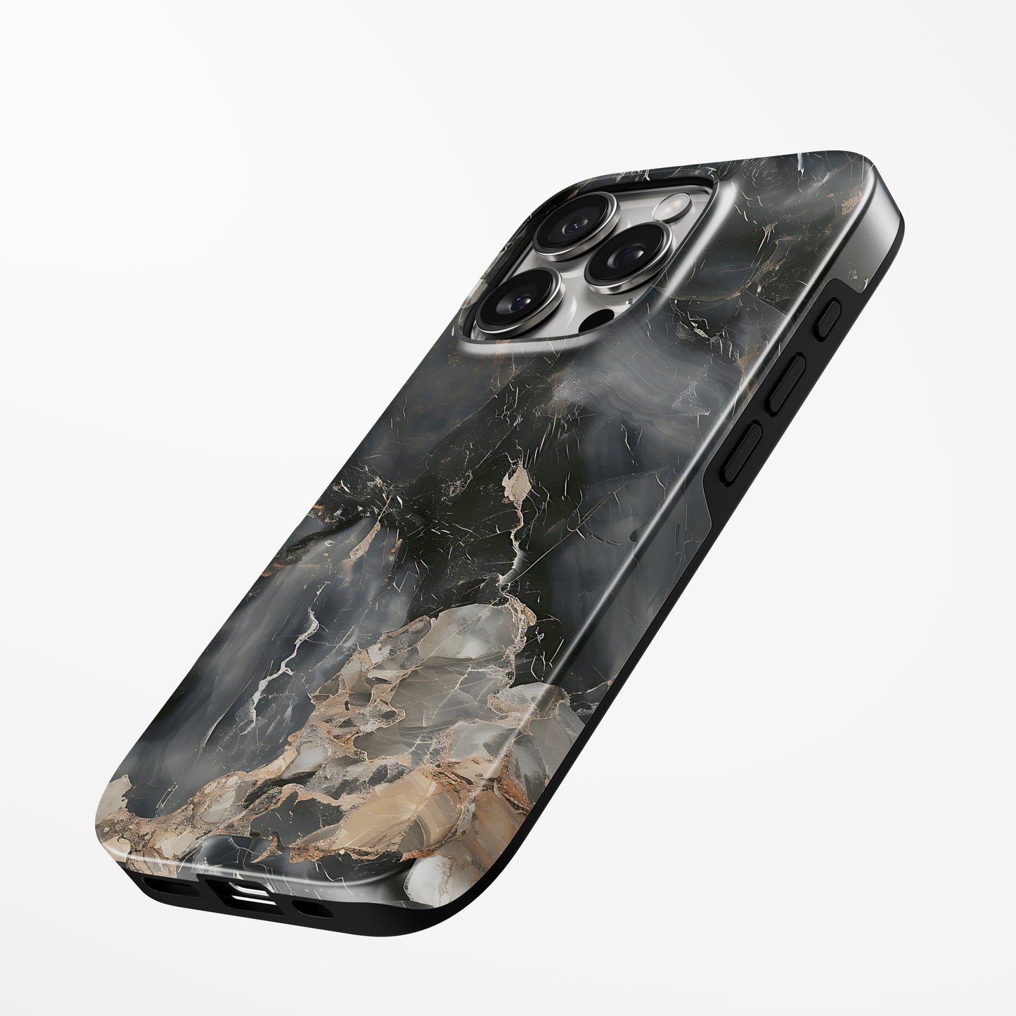 Charging port and volume up/down buttons with Obsidian Terra Magsafe Iphone Tough Case by Marivor