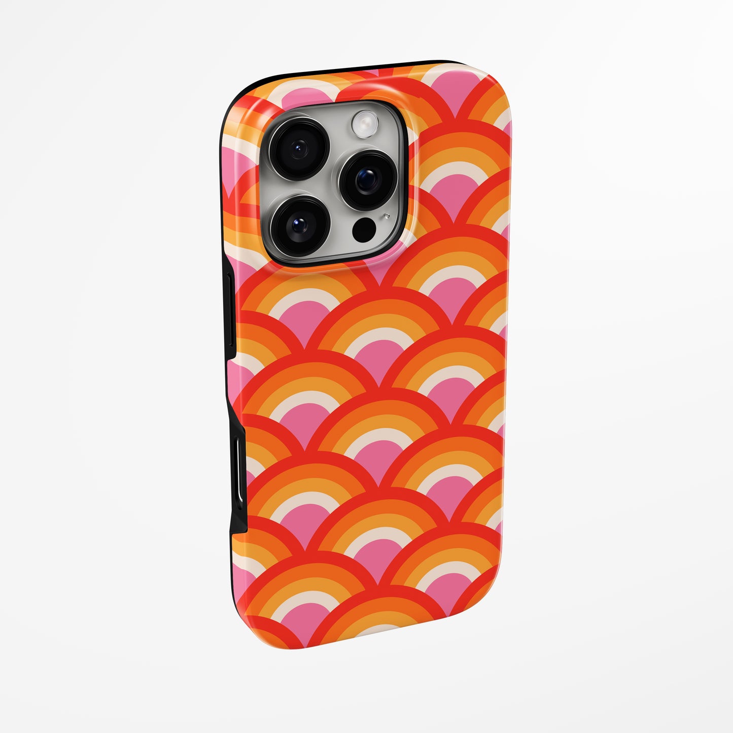 Side view of shell cover with design of Sunset Disco Magsafe Iphone Tough Case by Marivor