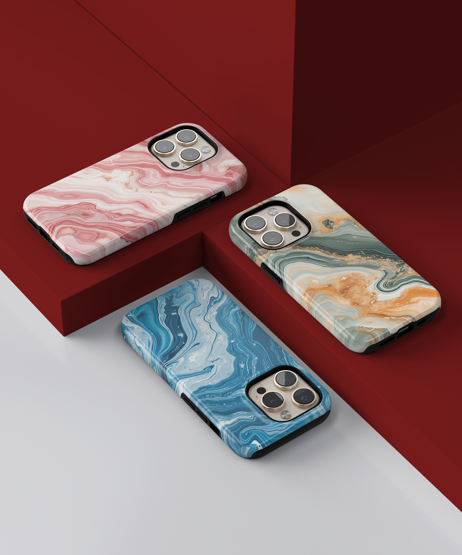 MagSafe Tough iPhone Cases – Pink, Blue, and Green Marble Designs, Shockproof and Stylish