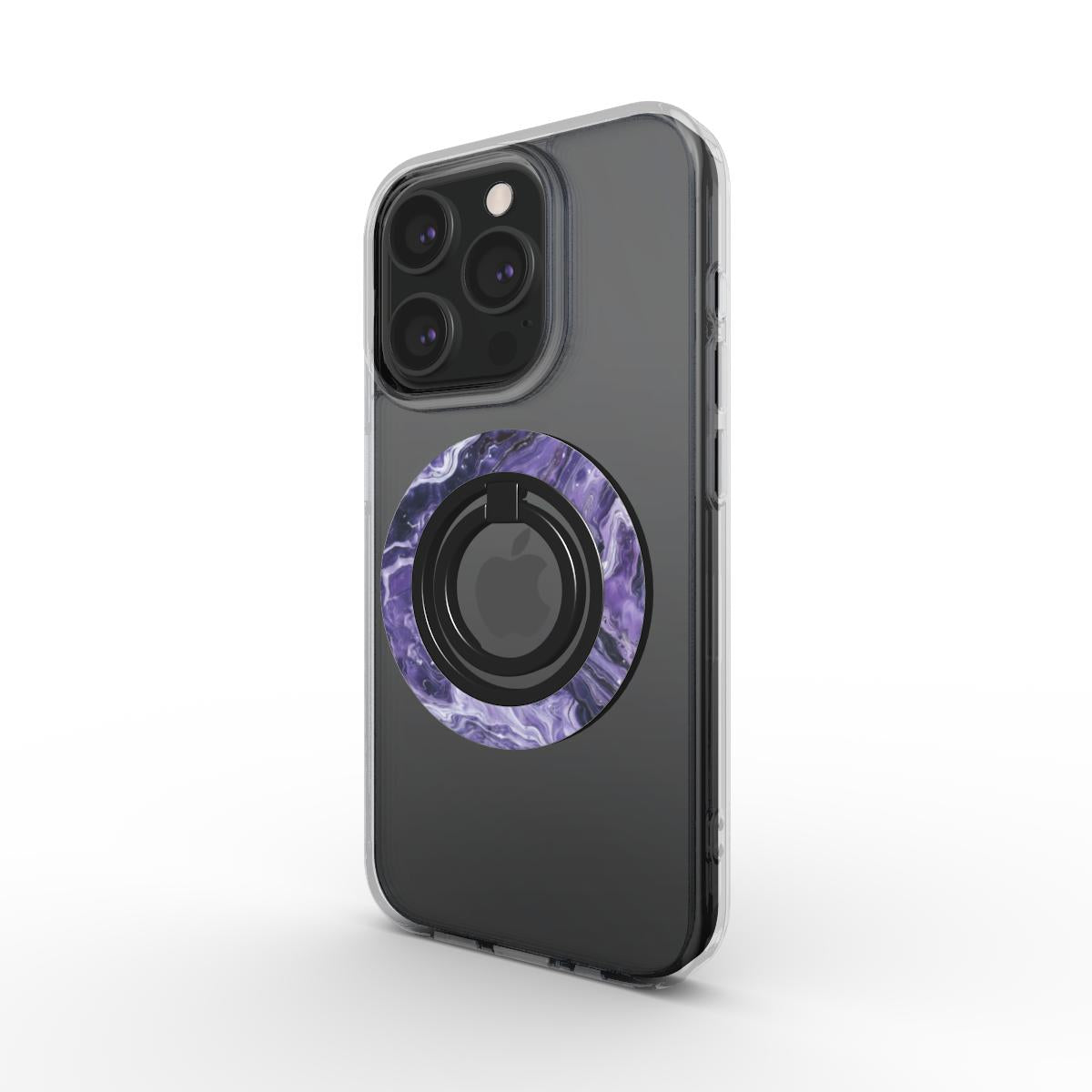 Charging port and volume up/down buttons with  Amethyst Galaxy Magsafe Ring Magnetic Iphone Grip Stand by Marivor