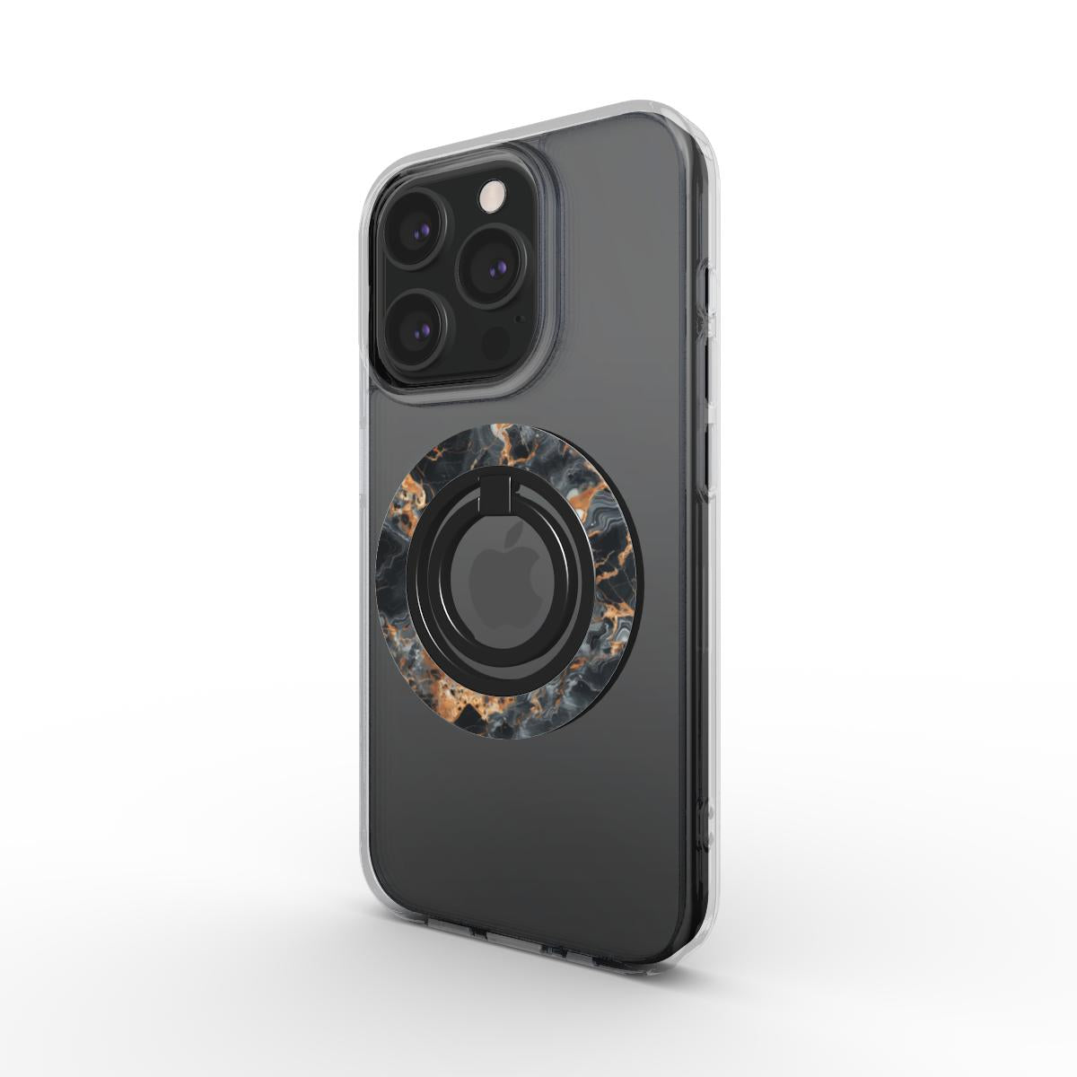 Charging port and volume up/down buttons with  Bronze Black Storm Magsafe Ring Magnetic Iphone Grip Stand by Marivor