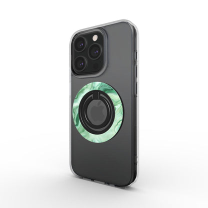 Charging port and volume up/down buttons with  Emerald Flow Magsafe Ring Magnetic Iphone Grip Stand by Marivor