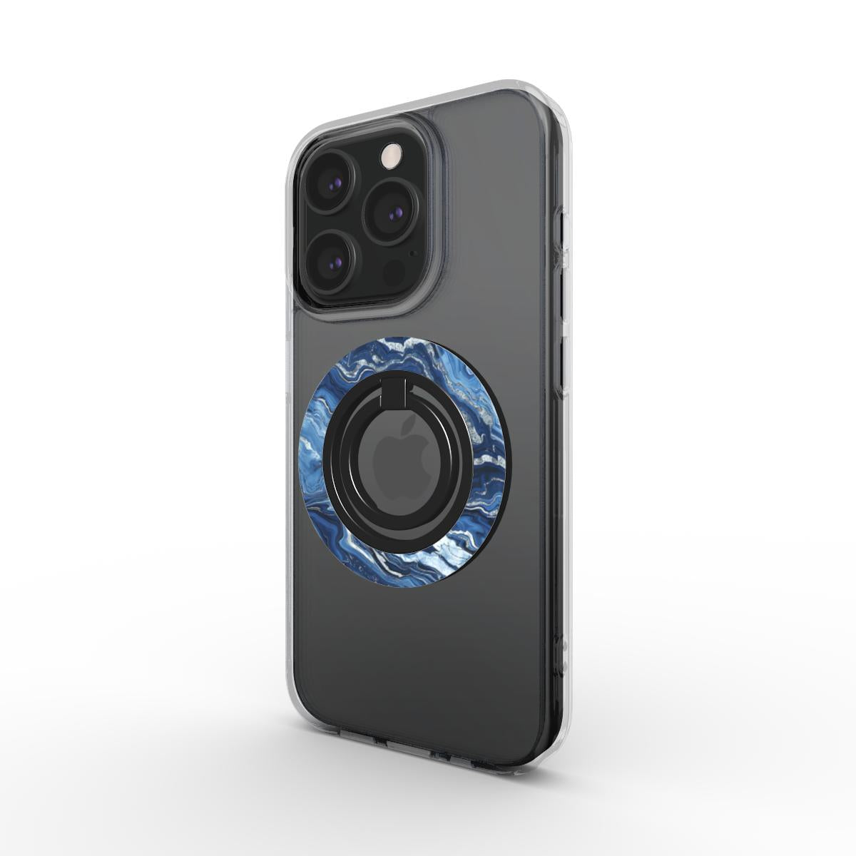 Charging port and volume up/down buttons with  Dark Blue Marble Magsafe Ring Magnetic Iphone Grip Stand by Marivor
