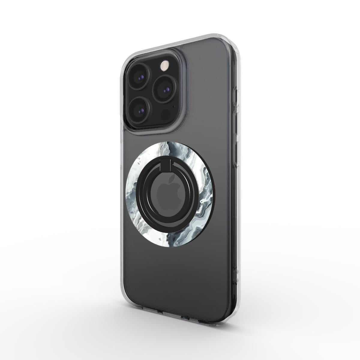 Charging port and volume up/down buttons with  Silver Marble Magsafe Ring Magnetic Iphone Grip Stand by Marivor