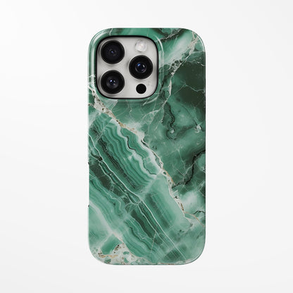 Front view of green Alpine Marble MagSafe Tough iPhone Case by Marivor