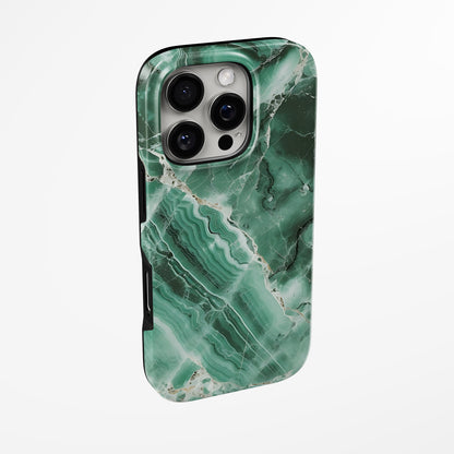 Side view of shell cover with design of  Alpine Marble Magsafe Tough Iphone Case by Marivor