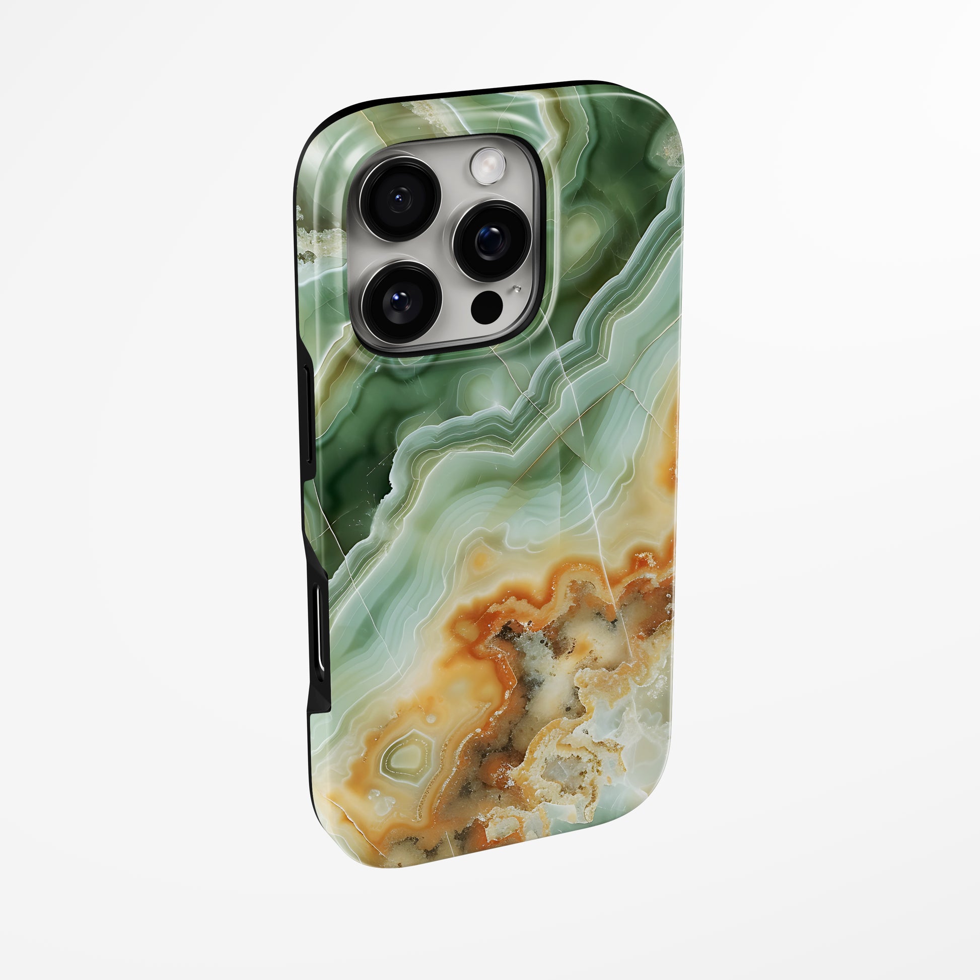 Side view of shell cover with design of  Amber Forest Magsafe Iphone Tough Case by Marivor