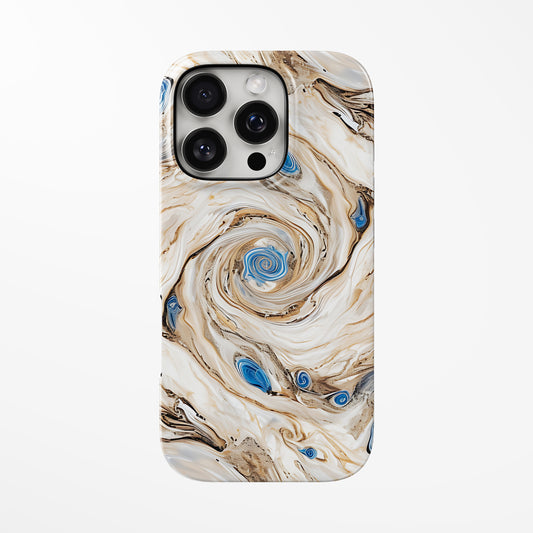 Front view of multicolor; warm-beige; white Aqua Swirl MagSafe iPhone Tough Case by Marivor
