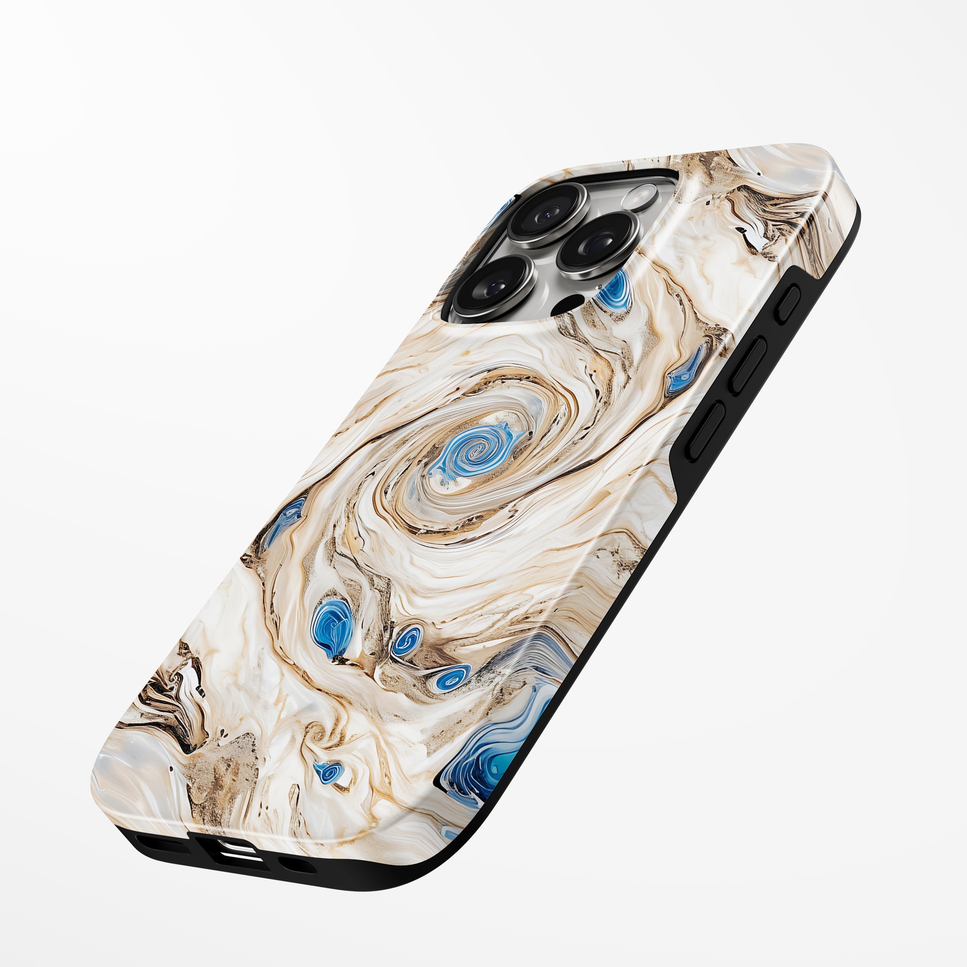 Charging port and volume up/down buttons with  Aqua Swirl Magsafe Iphone Tough Case by Marivor