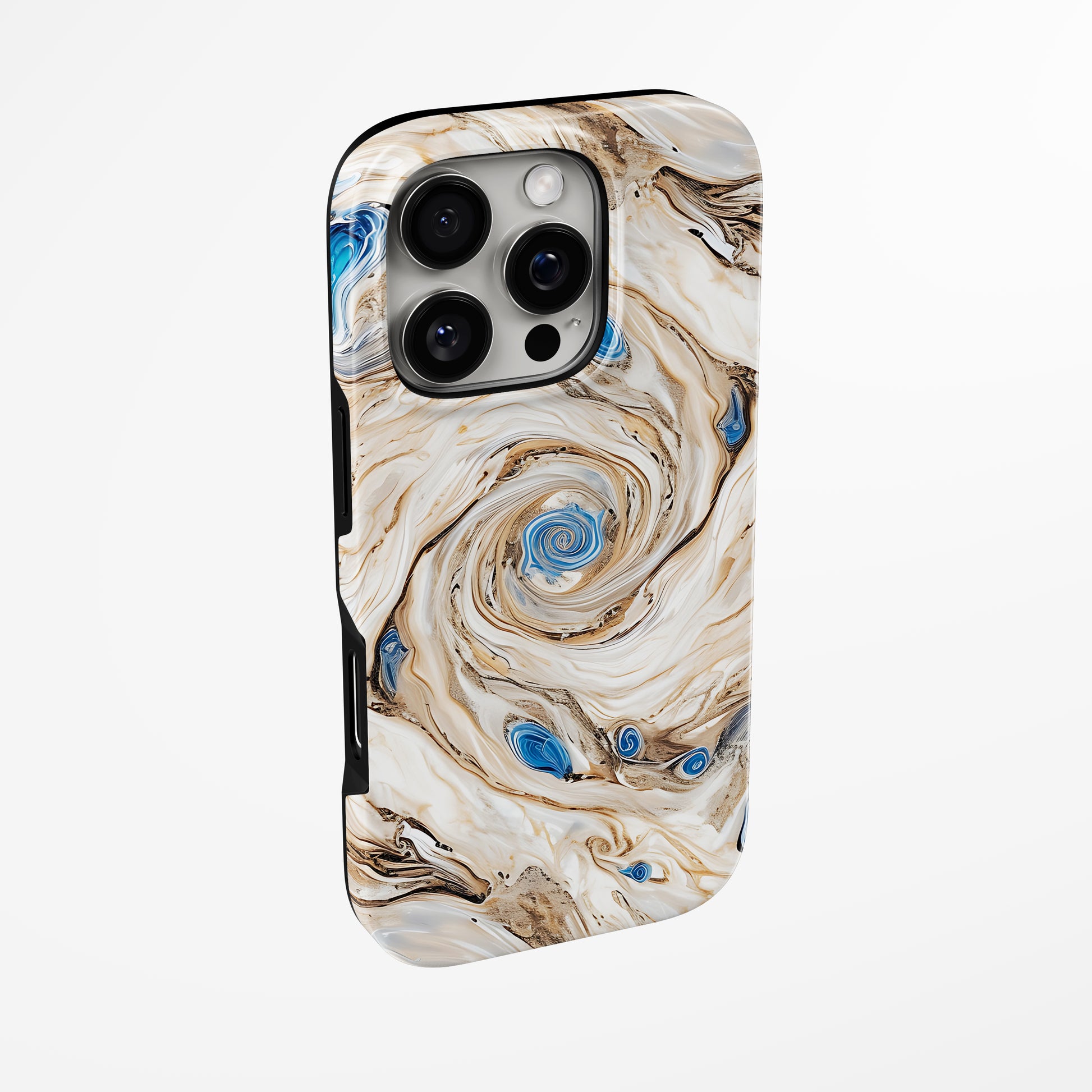 Side view of shell cover with design of  Aqua Swirl Magsafe Iphone Tough Case by Marivor