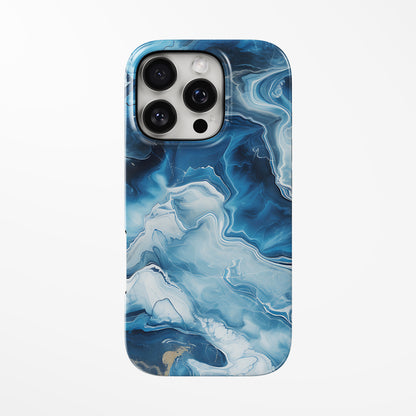 Front view of dark-blue; light-blue Arctic Flow MagSafe iPhone Tough Case by Marivor