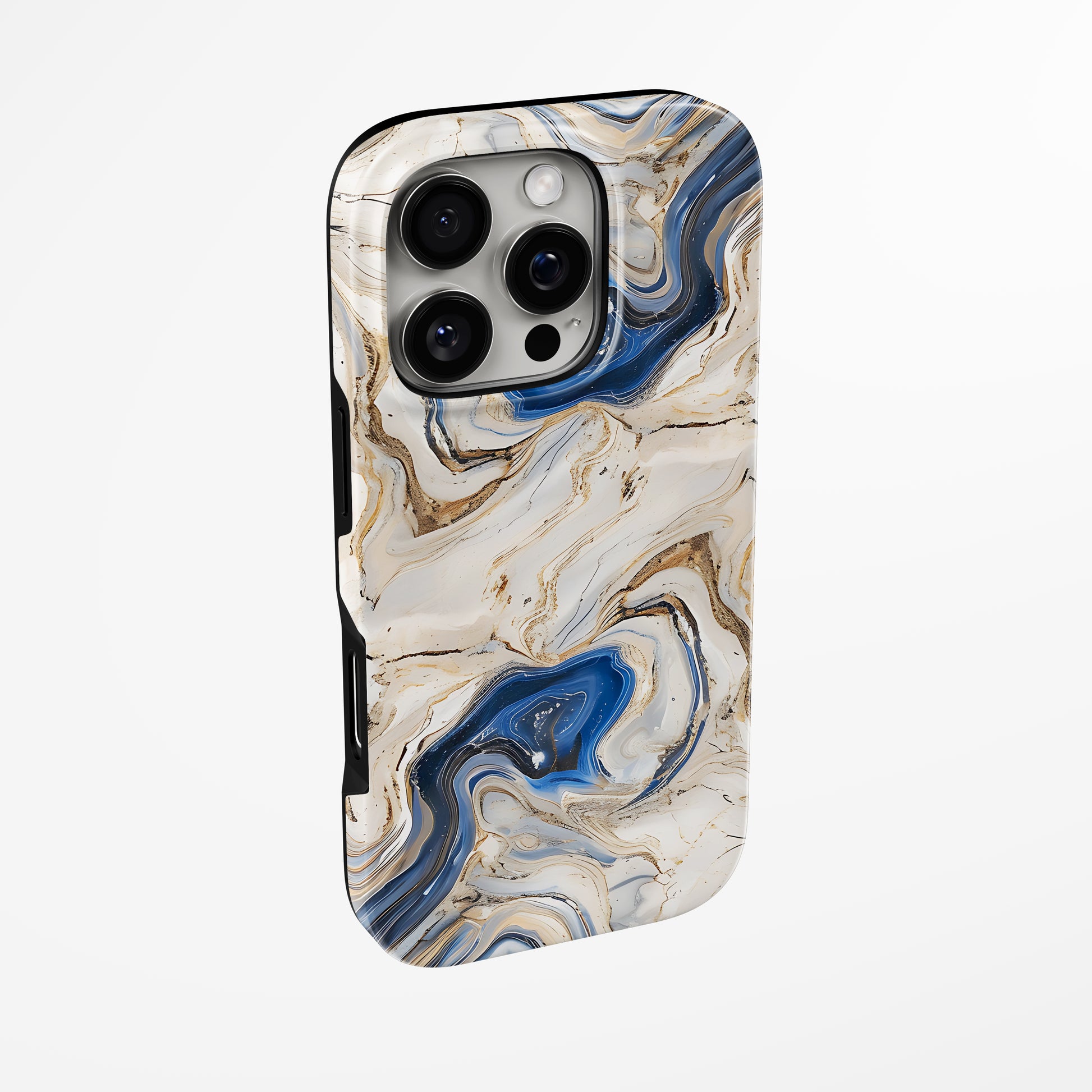 Side view of shell cover with design of  Azure Drift Magsafe Iphone Tough Case by Marivor
