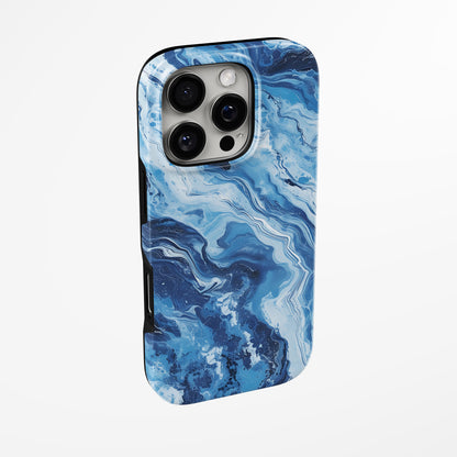 Side view of shell cover with design of  Azure Tide Magsafe Iphone Tough Case by Marivor