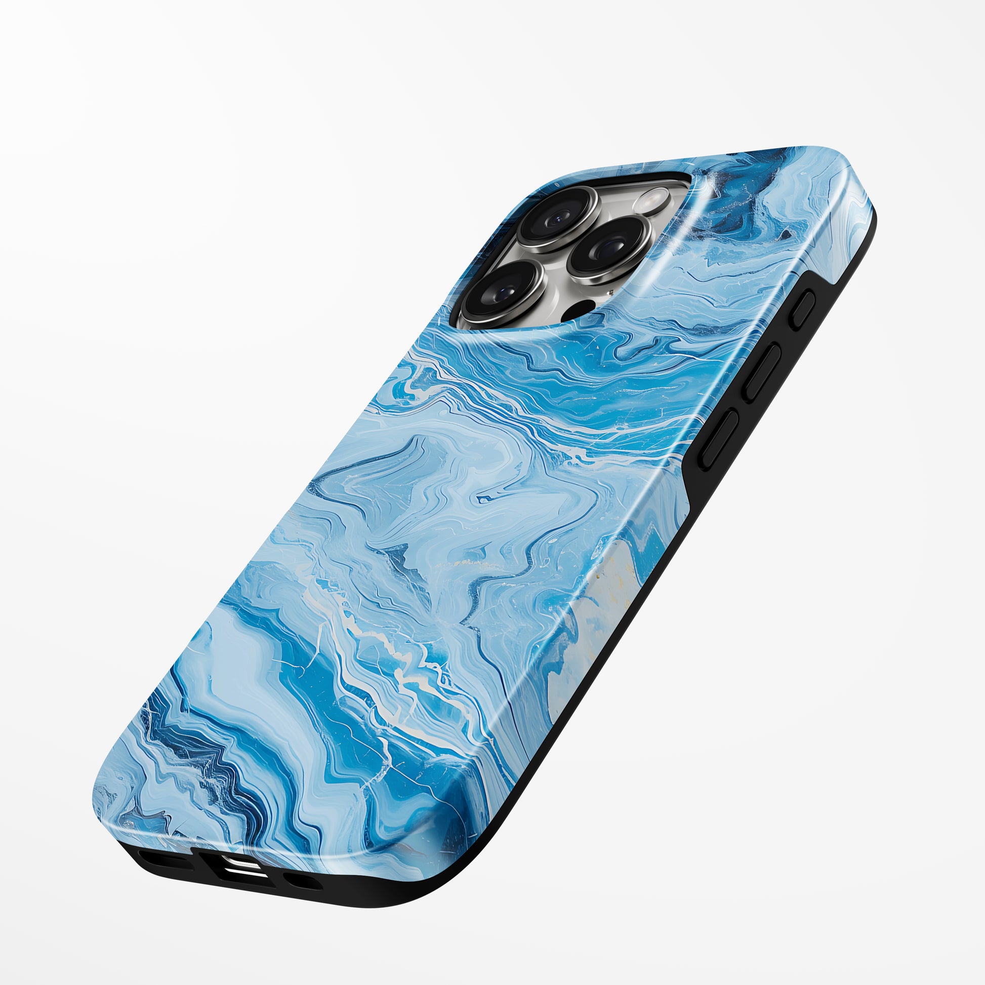 Side view of shell cover with design of  Blue Horizon Magsafe Iphone Tough Case by Marivor
