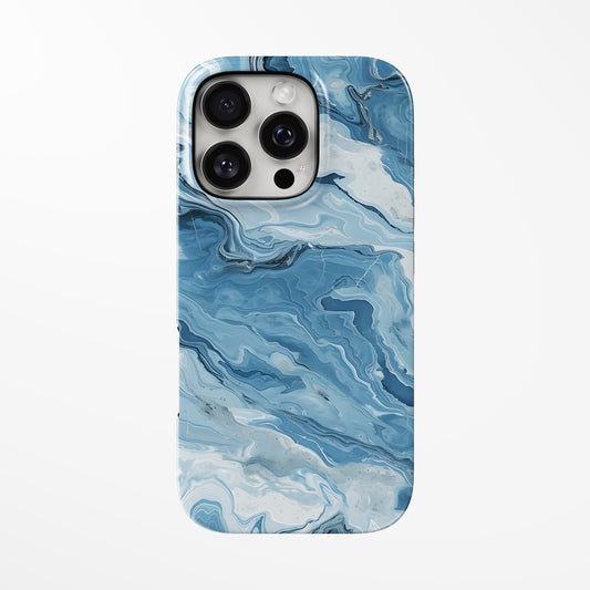 Front view of light-blue Blue Wave Marble MagSafe iPhone Tough Case by Marivor