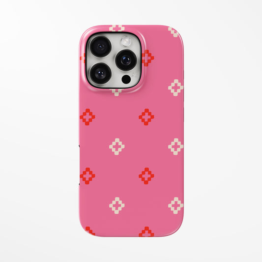 Front view of geometric Blush Grid Pop MagSafe iPhone Tough Case by Marivor