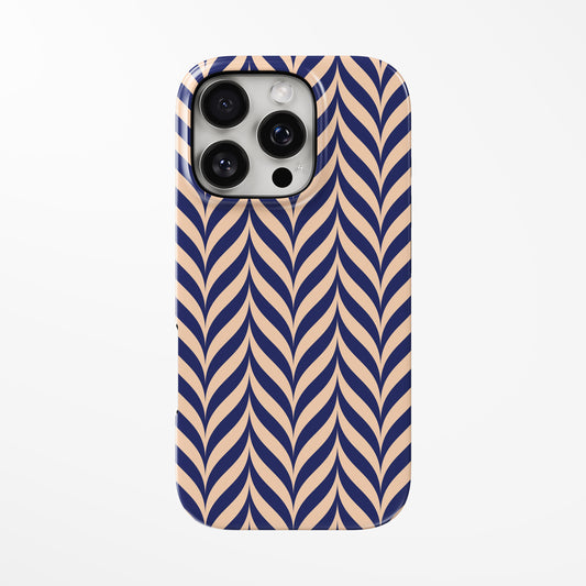 Front view of navy; light-brown Braided Flow MagSafe Tough iPhone Case by Marivor