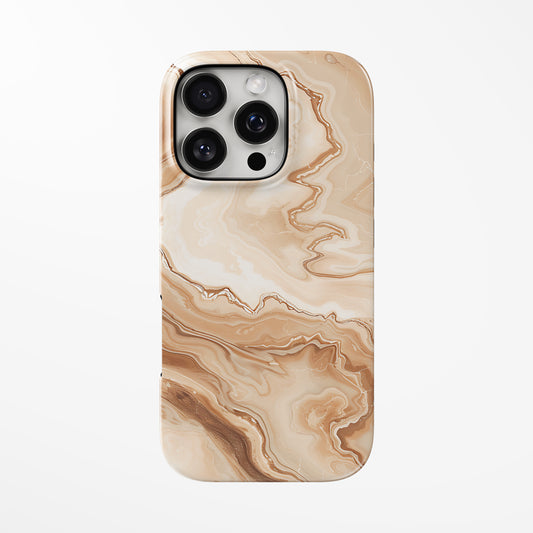 Front view of warm-beige Caramel Swirl MagSafe iPhone Tough Case by Marivor