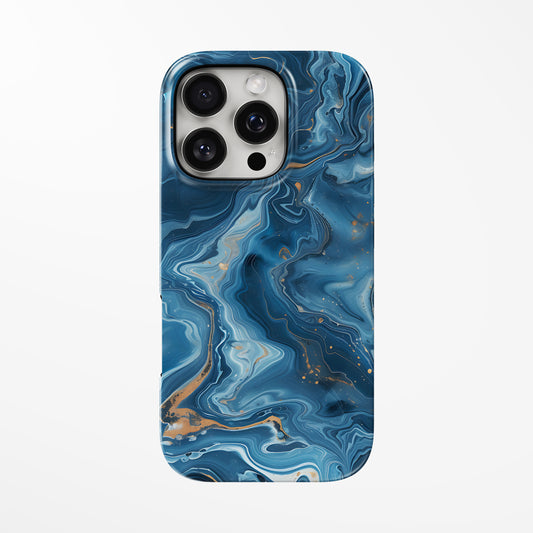 Front view of dark-blue Celestial Flow MagSafe iPhone Tough Case by Marivor