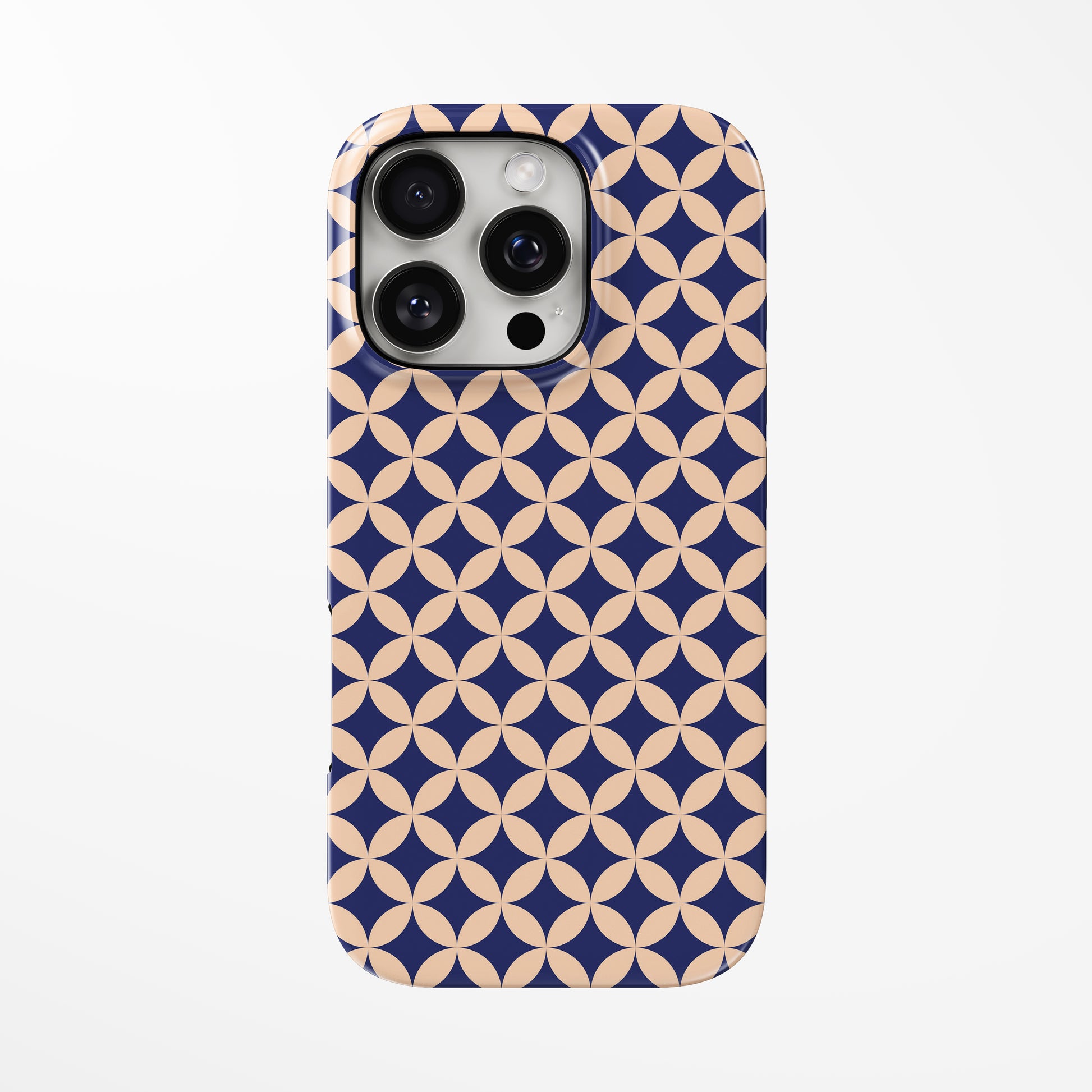 Front view of geometric; navy; light-brown Circle Tide MagSafe Tough iPhone Case by Marivor