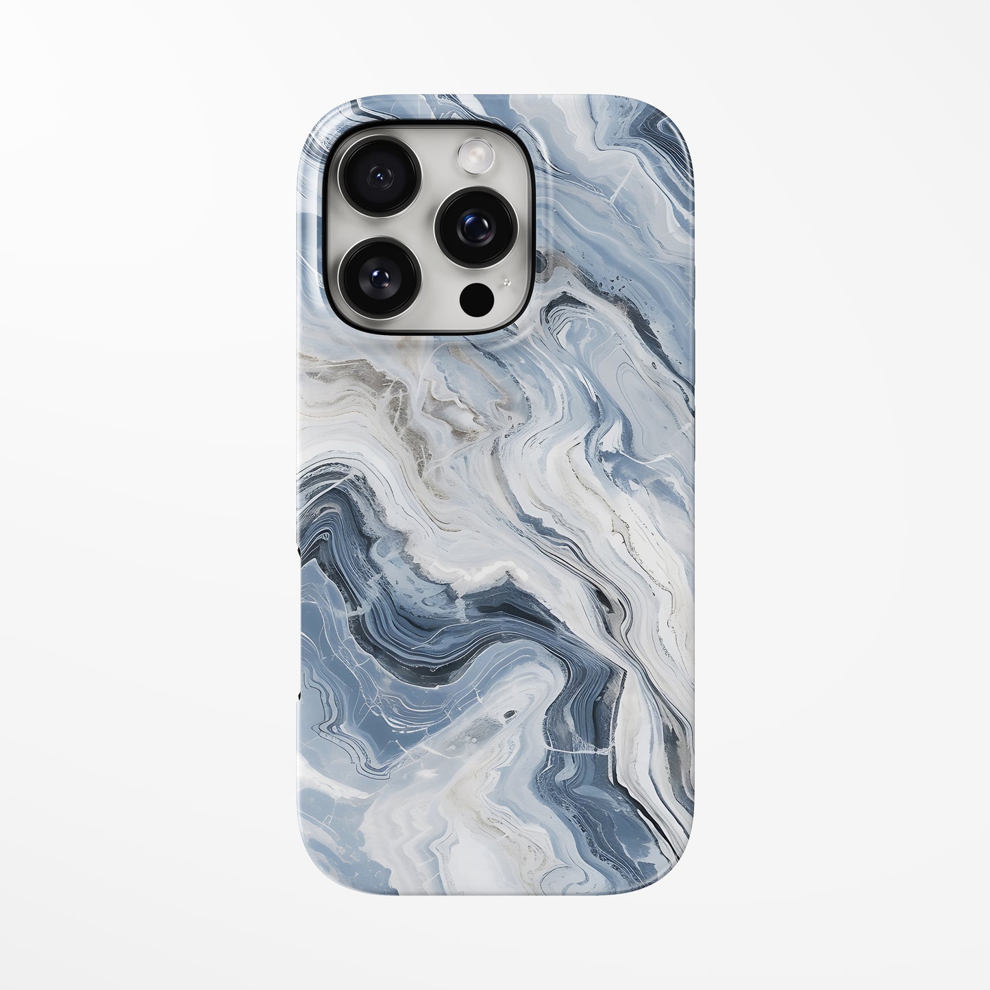 Front view of light-grey; white; light-blue Cloudburst Marble MagSafe Tough iPhone Case by Marivor
