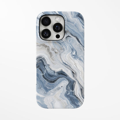 Front view of light-grey; white; light-blue Cloudburst Marble MagSafe Tough iPhone Case by Marivor