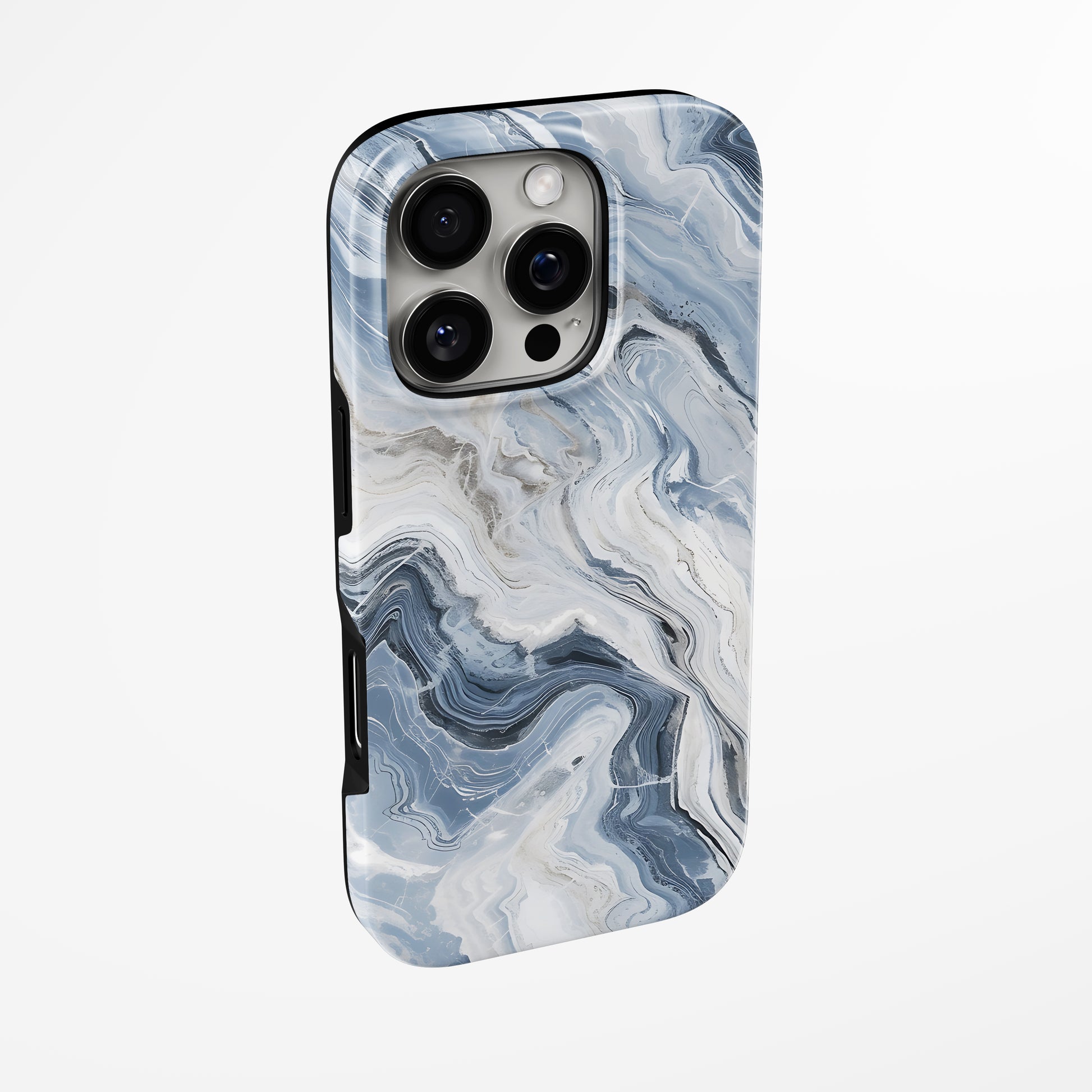 Charging port and volume up/down buttons with  Cloudburst Marble Magsafe Tough Iphone Case by Marivor