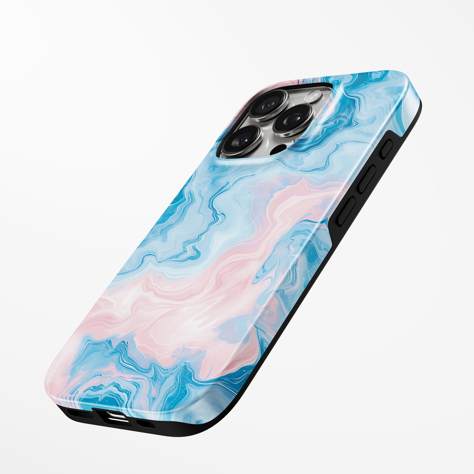Charging port and volume up/down buttons with  Cotton Candy Marble Iphone Tough Case by Marivor