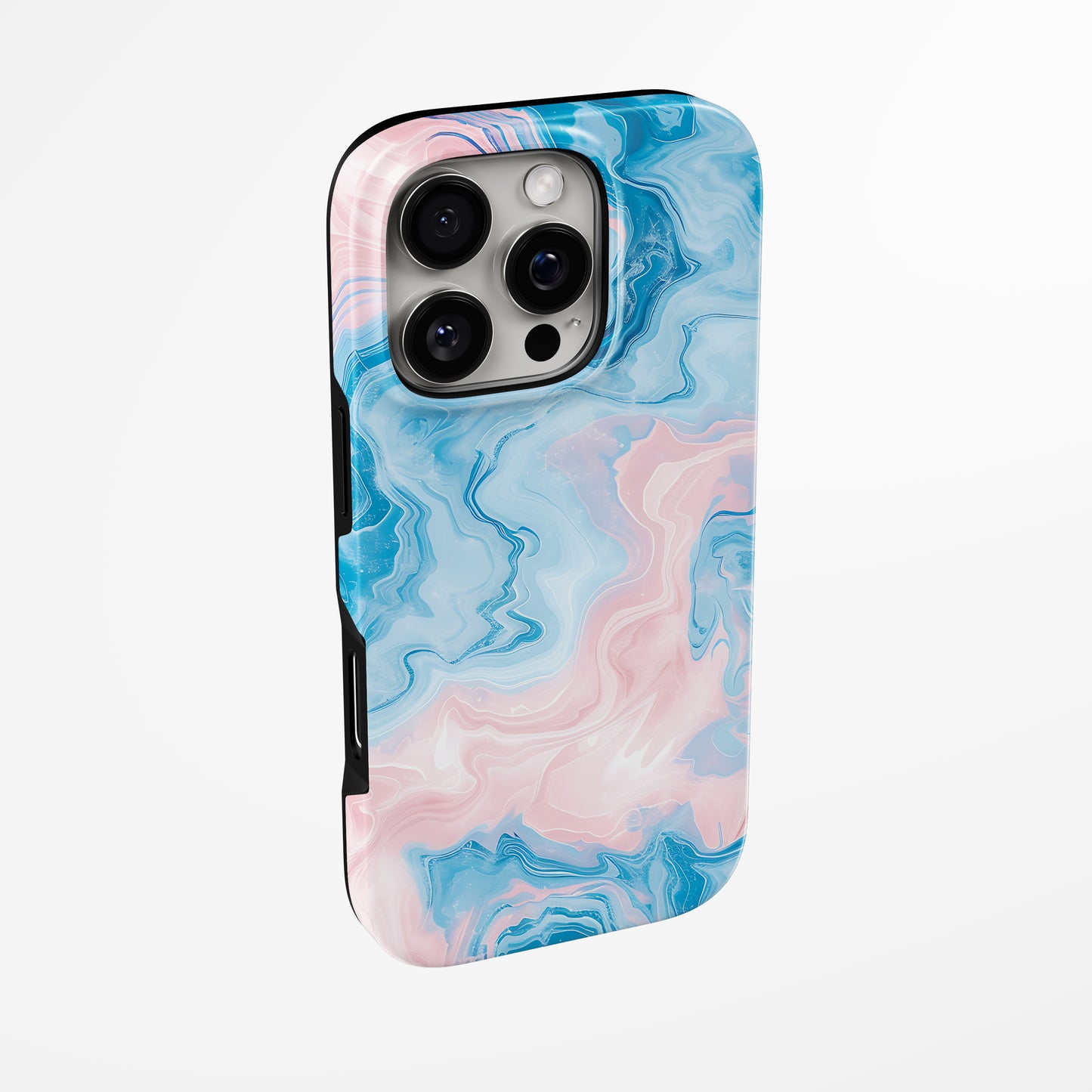 Side view of shell cover with design of  Cotton Candy Marble Iphone Tough Case by Marivor