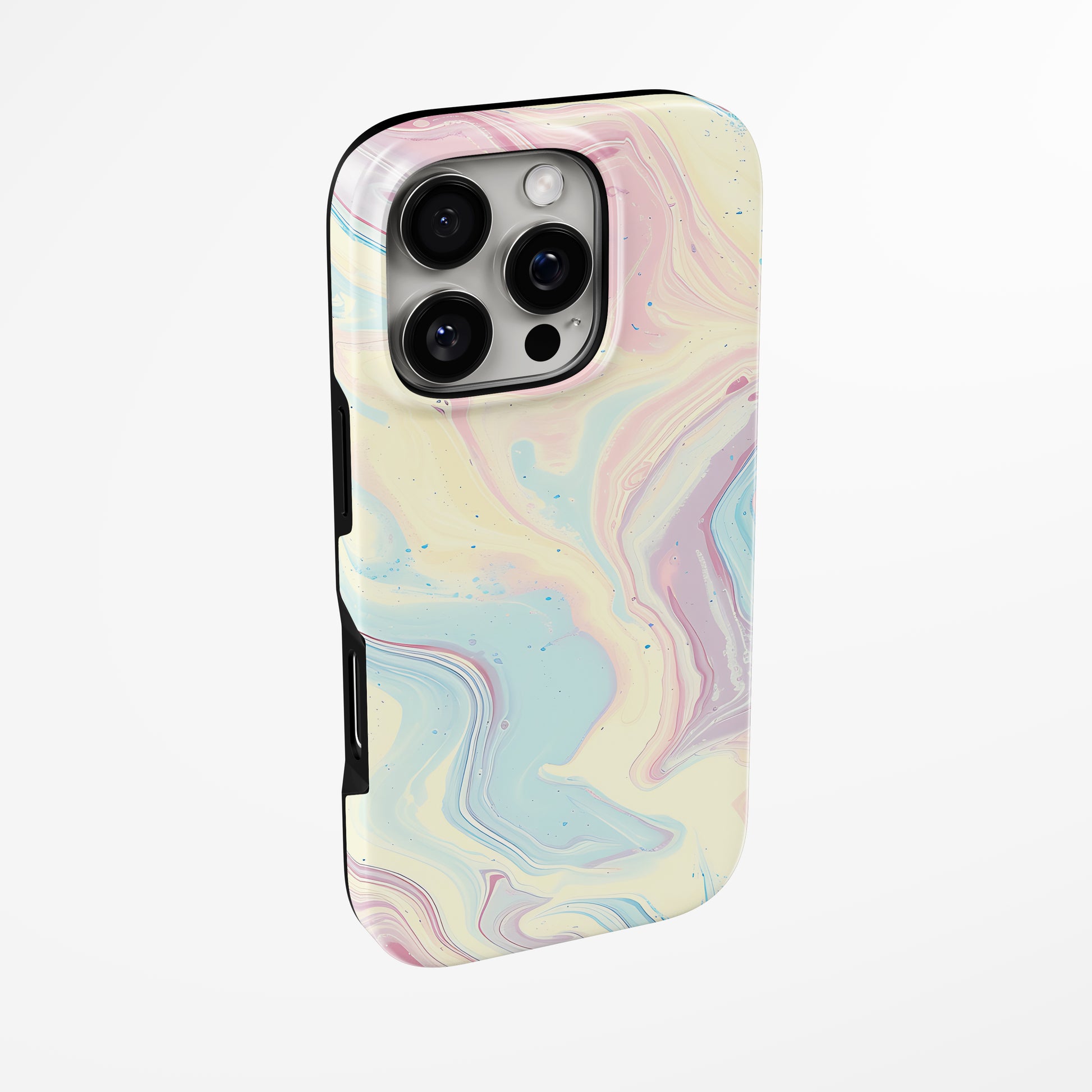 Side view of shell cover with design of  Cotton Candy Swirl Magsafe Iphone Tough Case by Marivor