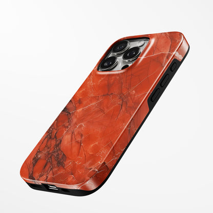 Charging port and volume up/down buttons with  Crimson Ember Marble Iphone Tough Case by Marivor
