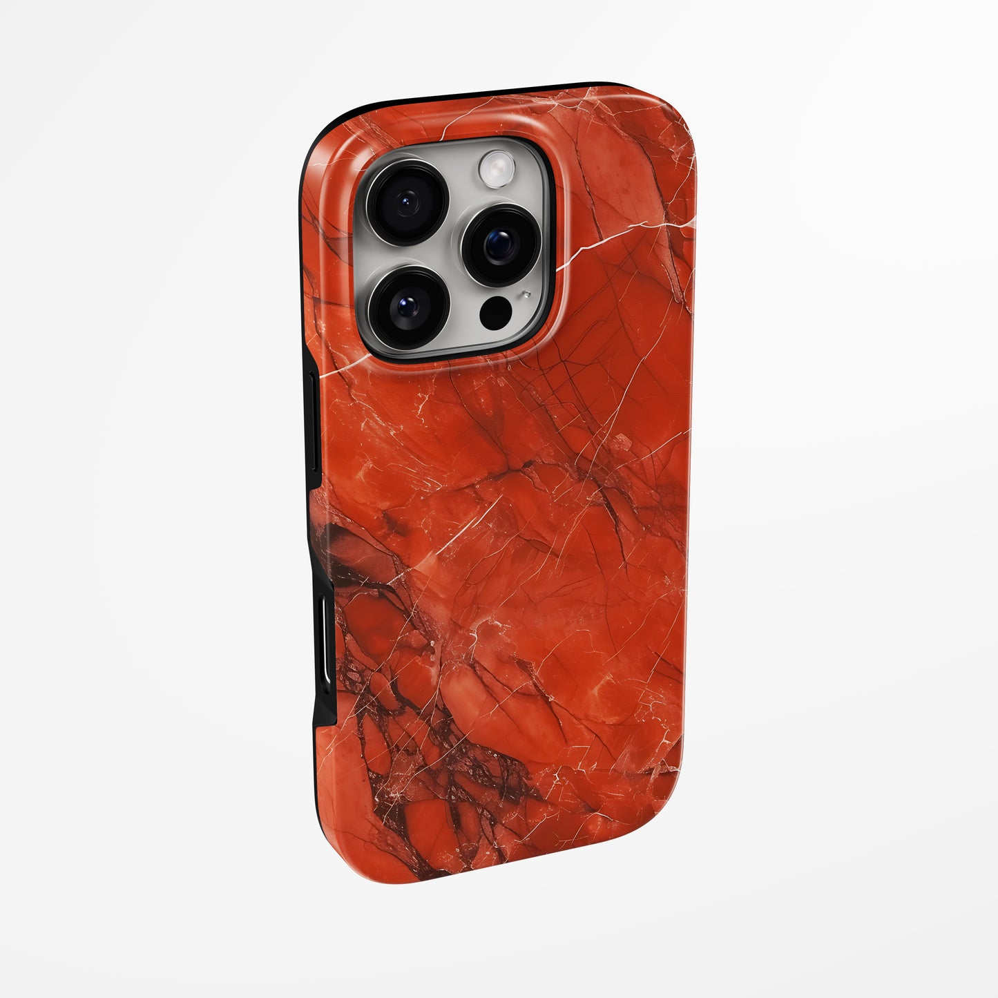 Side view of shell cover with design of  Crimson Ember Marble Iphone Tough Case by Marivor