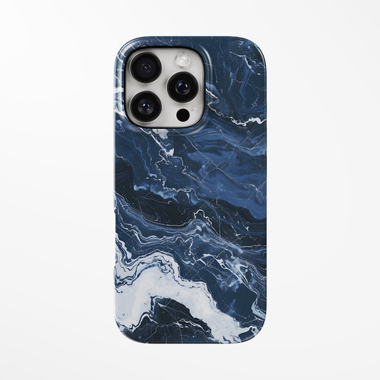 Front view of dark-blue Crystalline Flow MagSafe Tough iPhone Case by Marivor