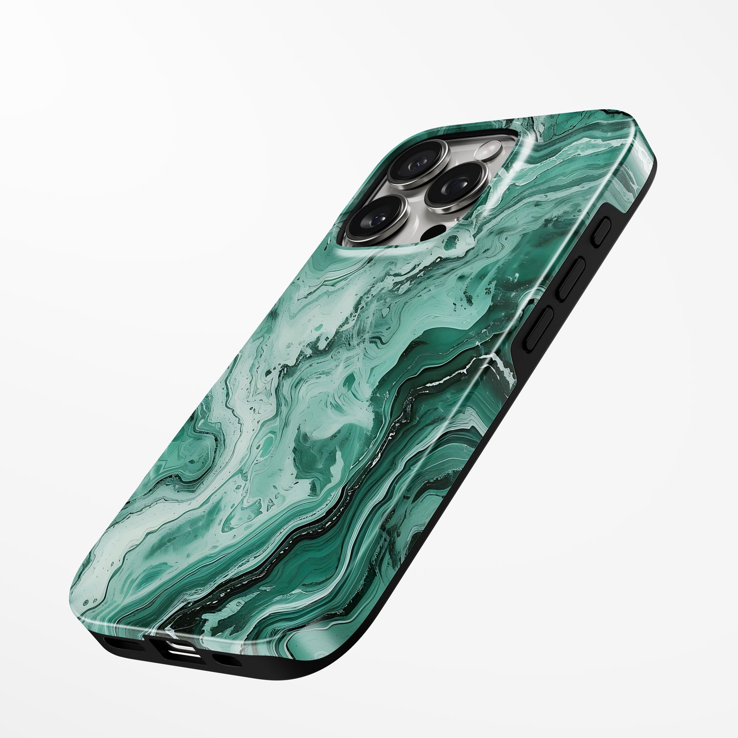 Side view of shell cover with design of  Emerald Dream Magsafe Tough Iphone Case by Marivor