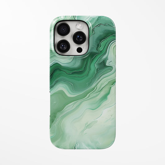 Front view of light-green Emerald Flow MagSafe iPhone Tough Case by Marivor