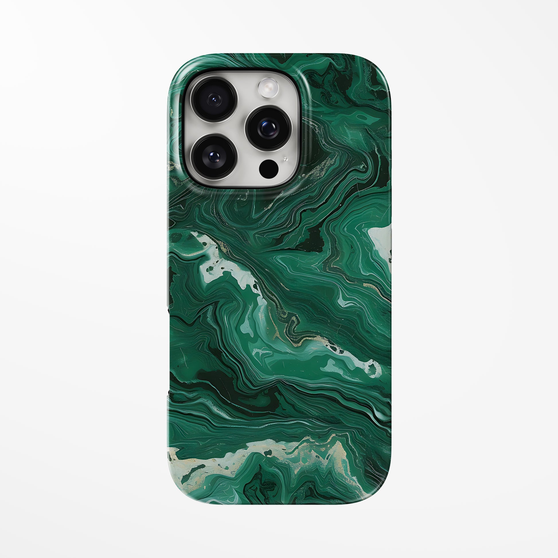 Front view of green Emerald Swirl Marble iPhone Tough Case by Marivor
