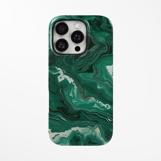 Front view of green Emerald Swirl Marble iPhone Tough Case by Marivor