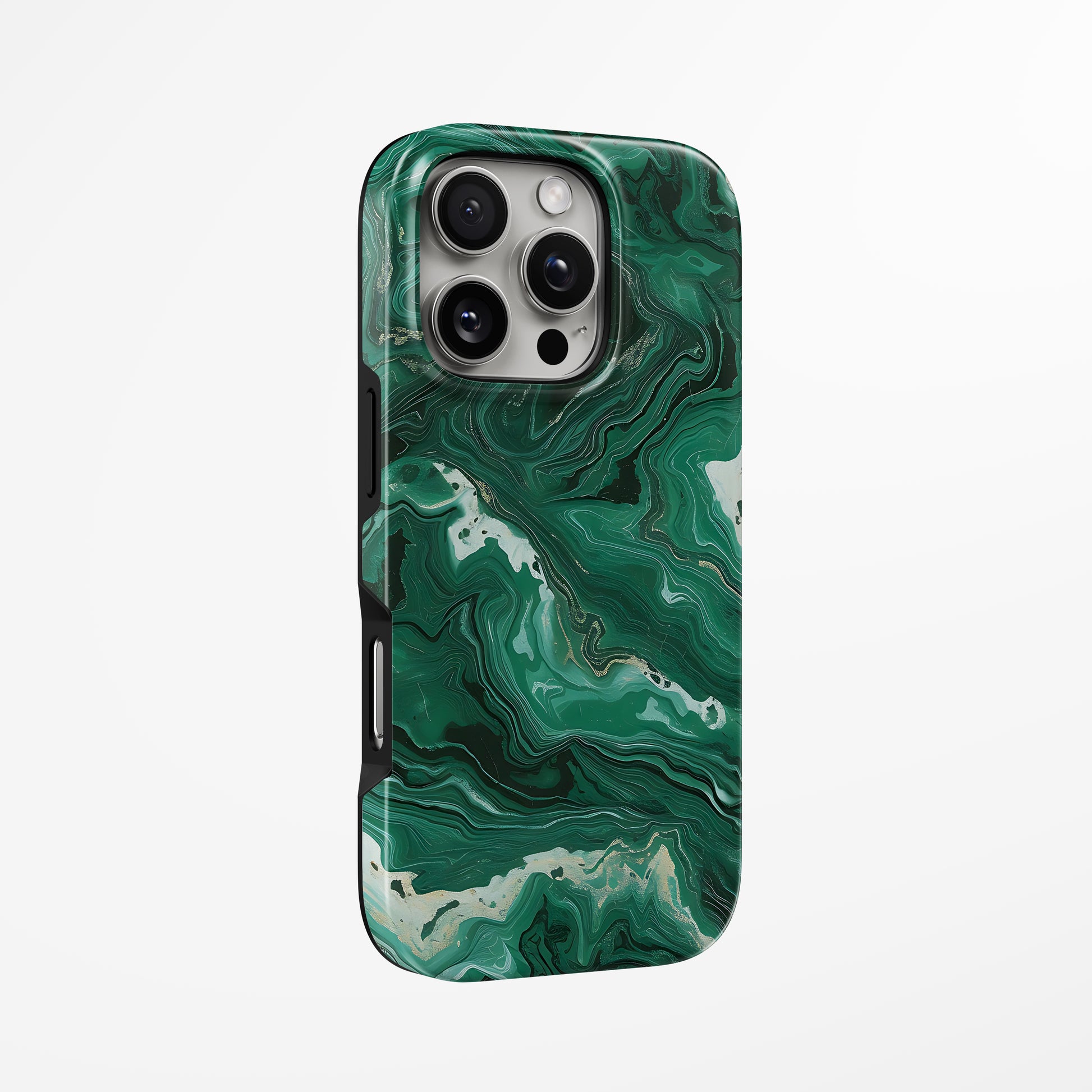 Unlock and capture buttons with  Emerald Swirl Marble Iphone Tough Case by Marivor